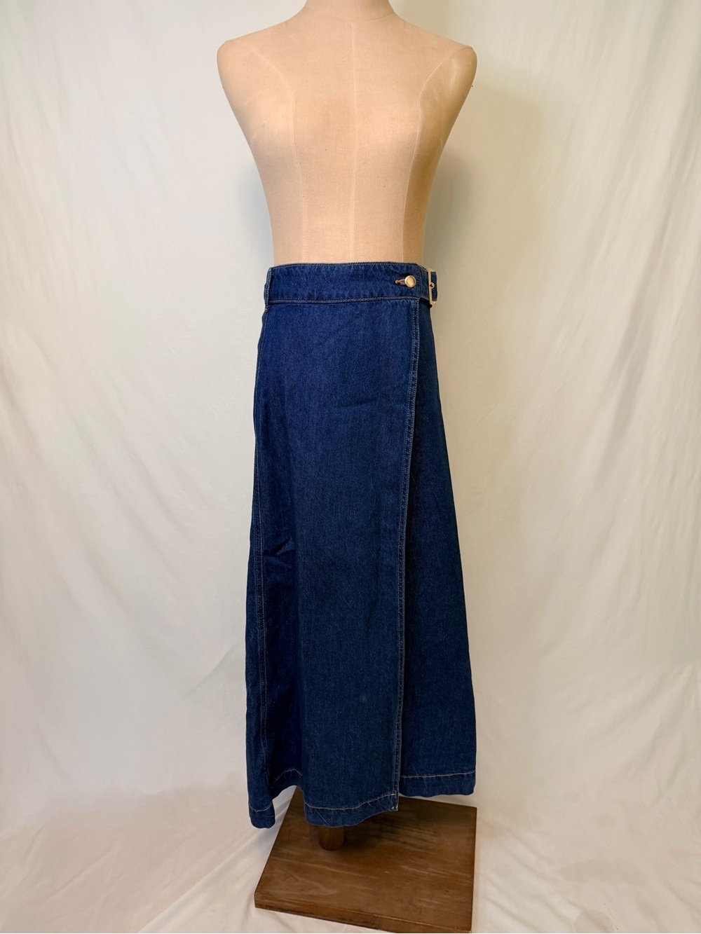 Zara Navy Wrap Denim Midi Skirt